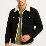 Fleece-Lined Denim Jacket with Sherpa Collar for Men