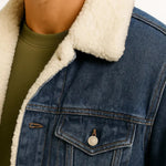 Fleece-Lined Denim Jacket with Sherpa Collar for Men