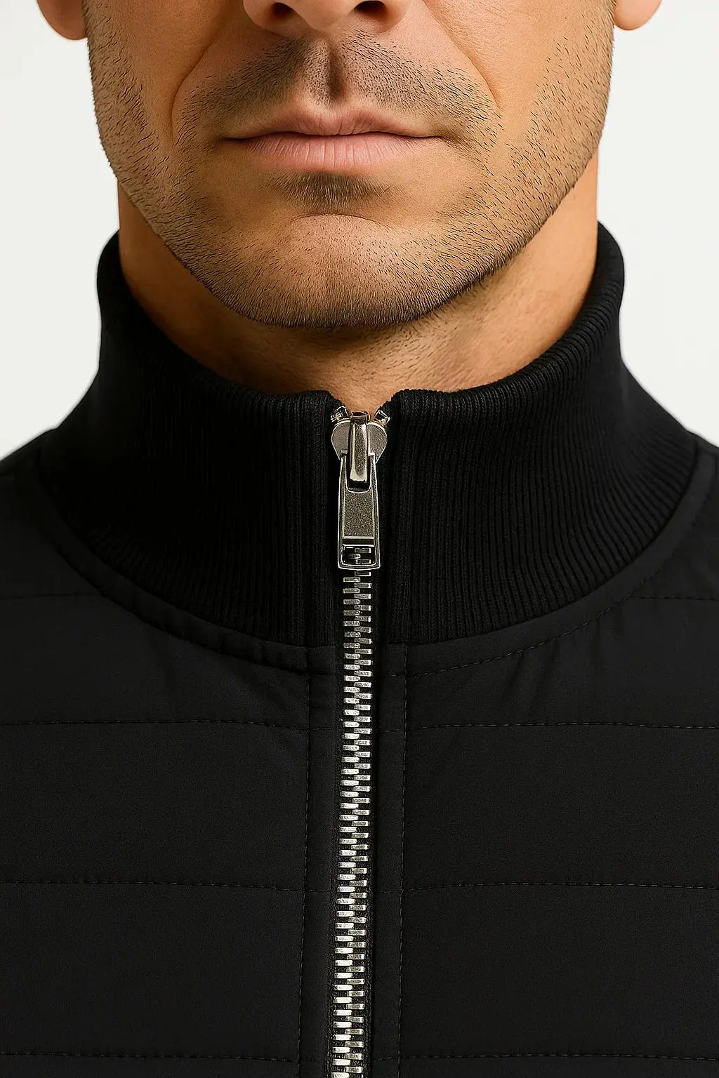 Quilted Hybrid Jacket with Knitted Sleeves for Men