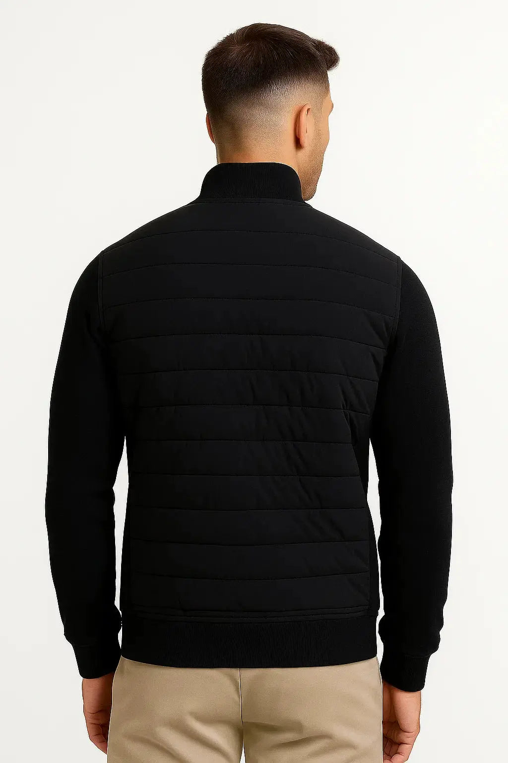 Quilted Hybrid Jacket with Knitted Sleeves for Men