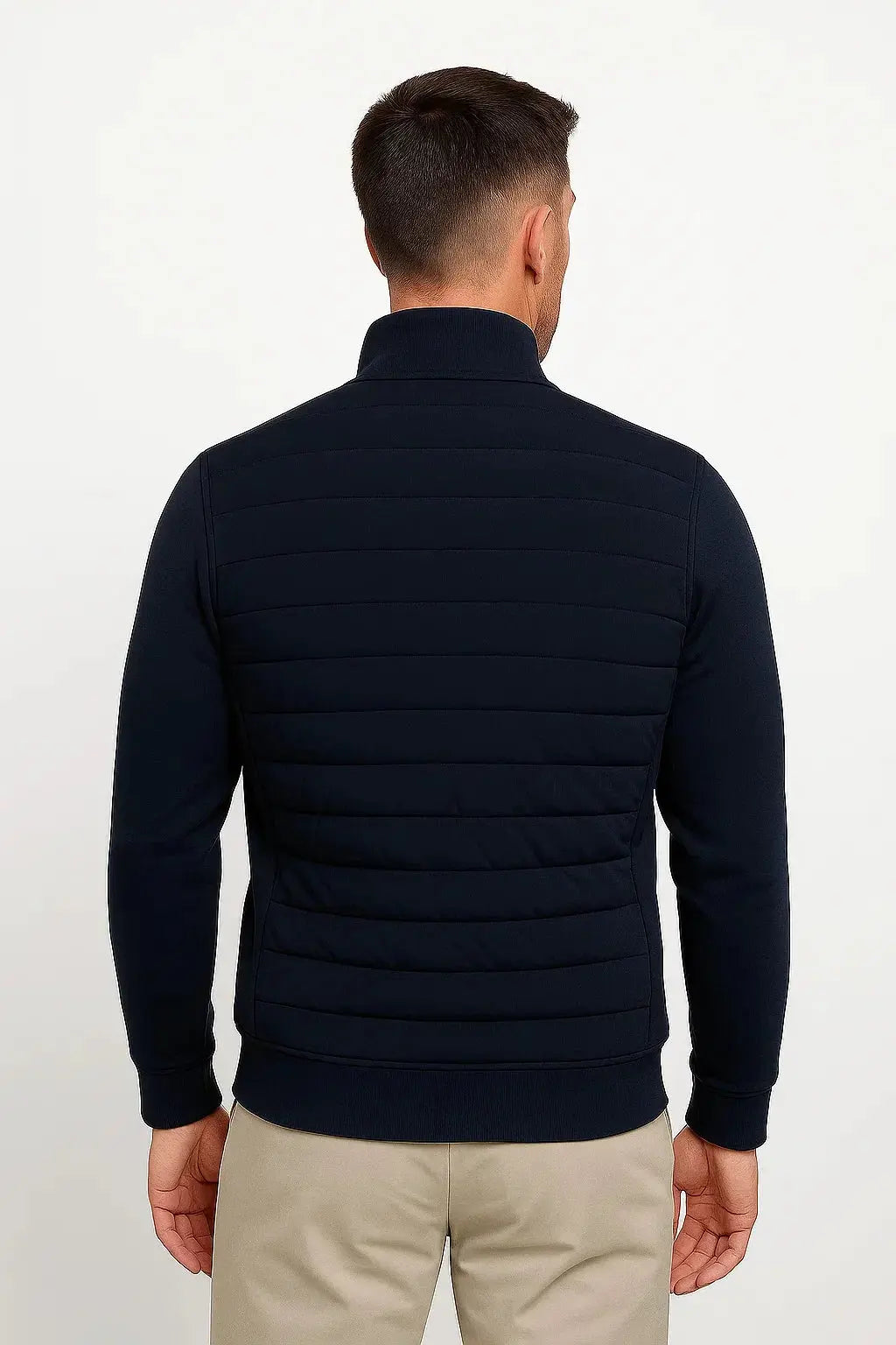 Quilted Hybrid Jacket with Knitted Sleeves for Men