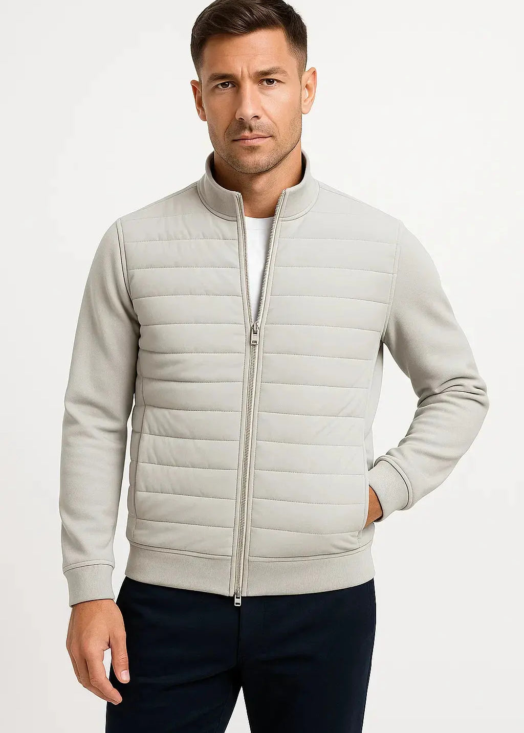 Quilted Hybrid Jacket with Knitted Sleeves for Men
