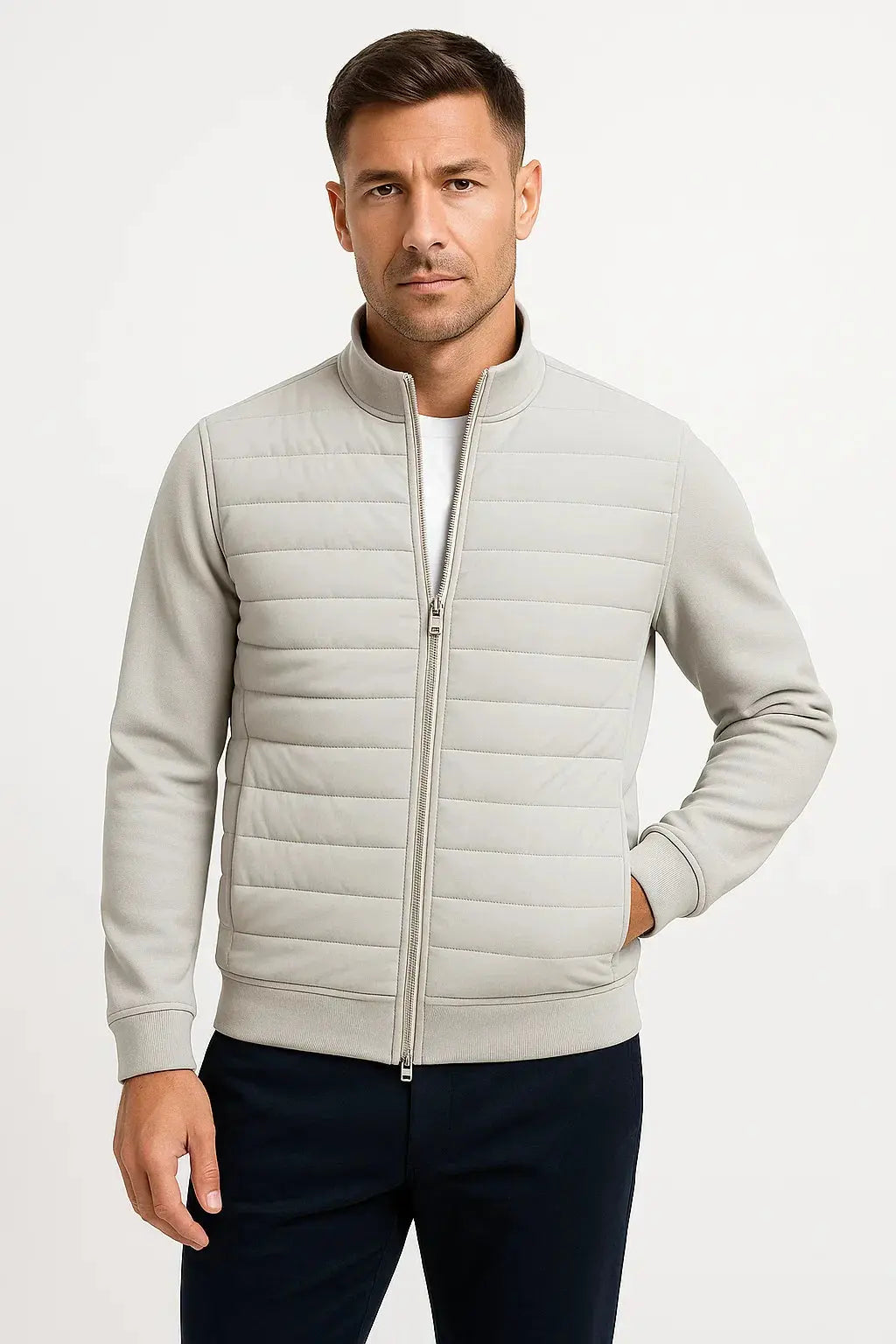 Quilted Hybrid Jacket with Knitted Sleeves for Men