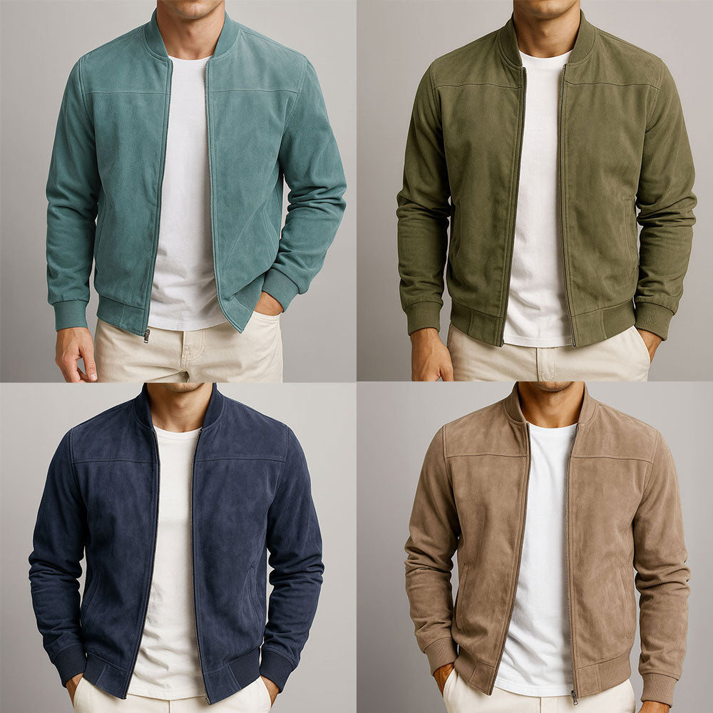 Suede Zip-Up Bomber Jacket for Men