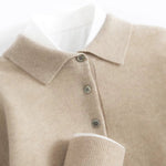 Button-Down Knit Polo Shirt for Men - Beige
