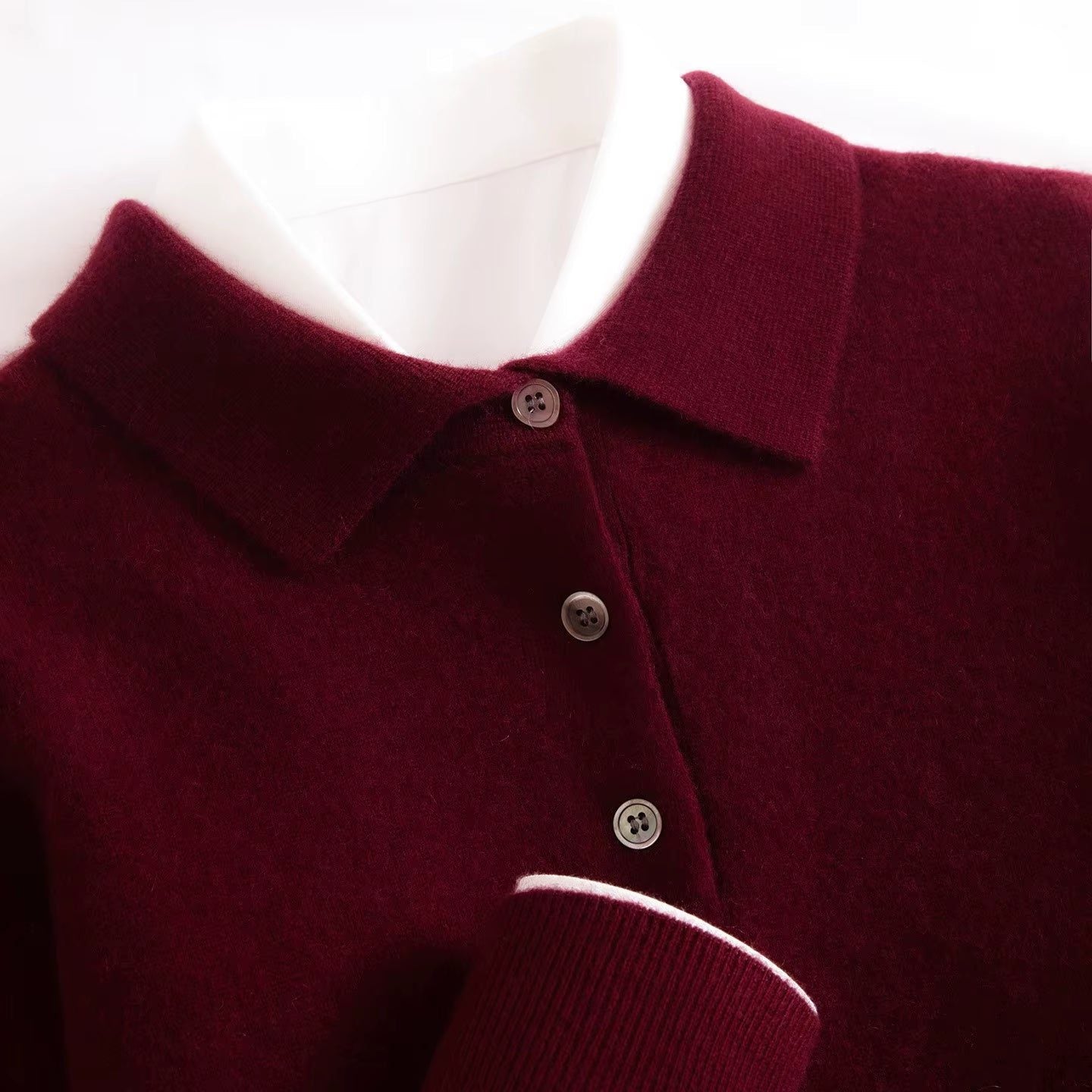 Button-Down Knit Polo Shirt for Men - Burgundy