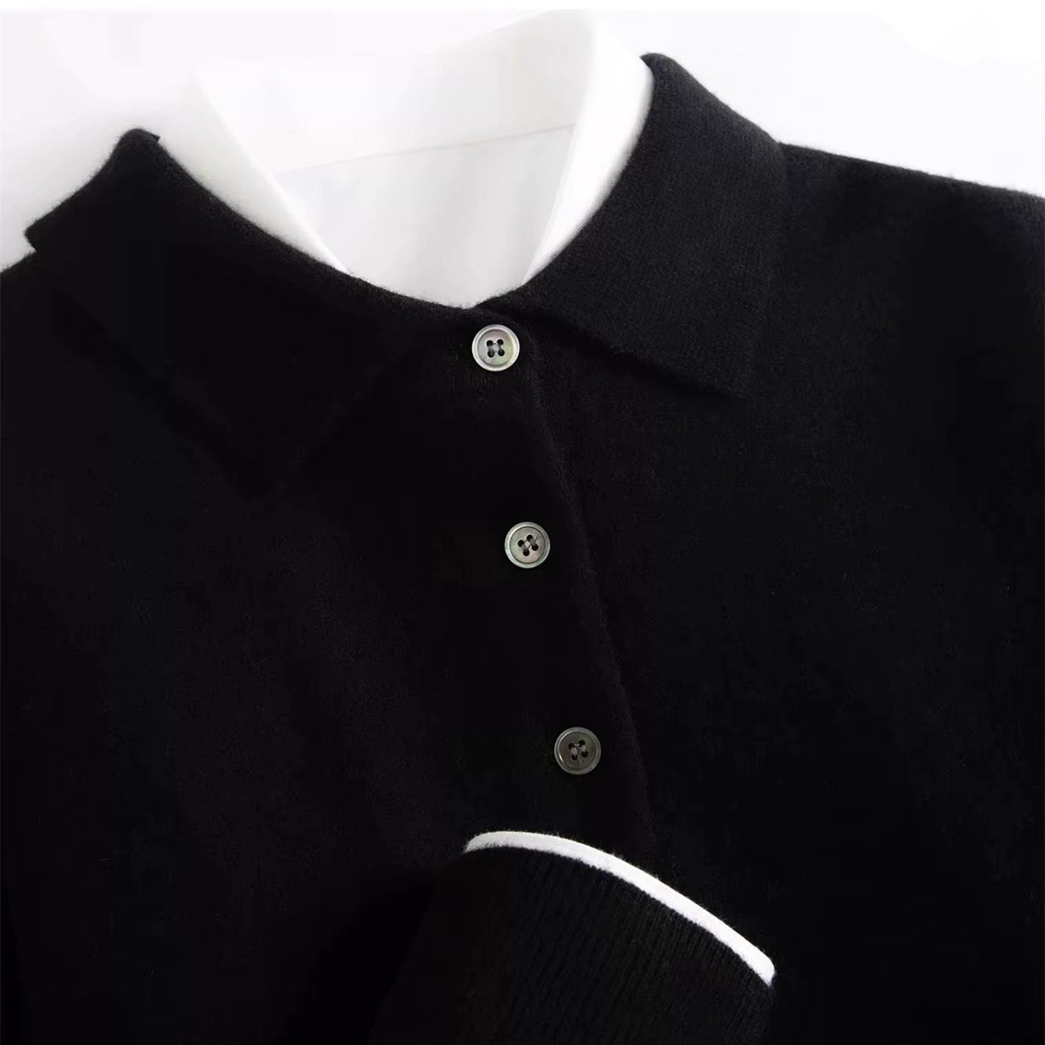 Button-Down Knit Polo Shirt for Men - Black
