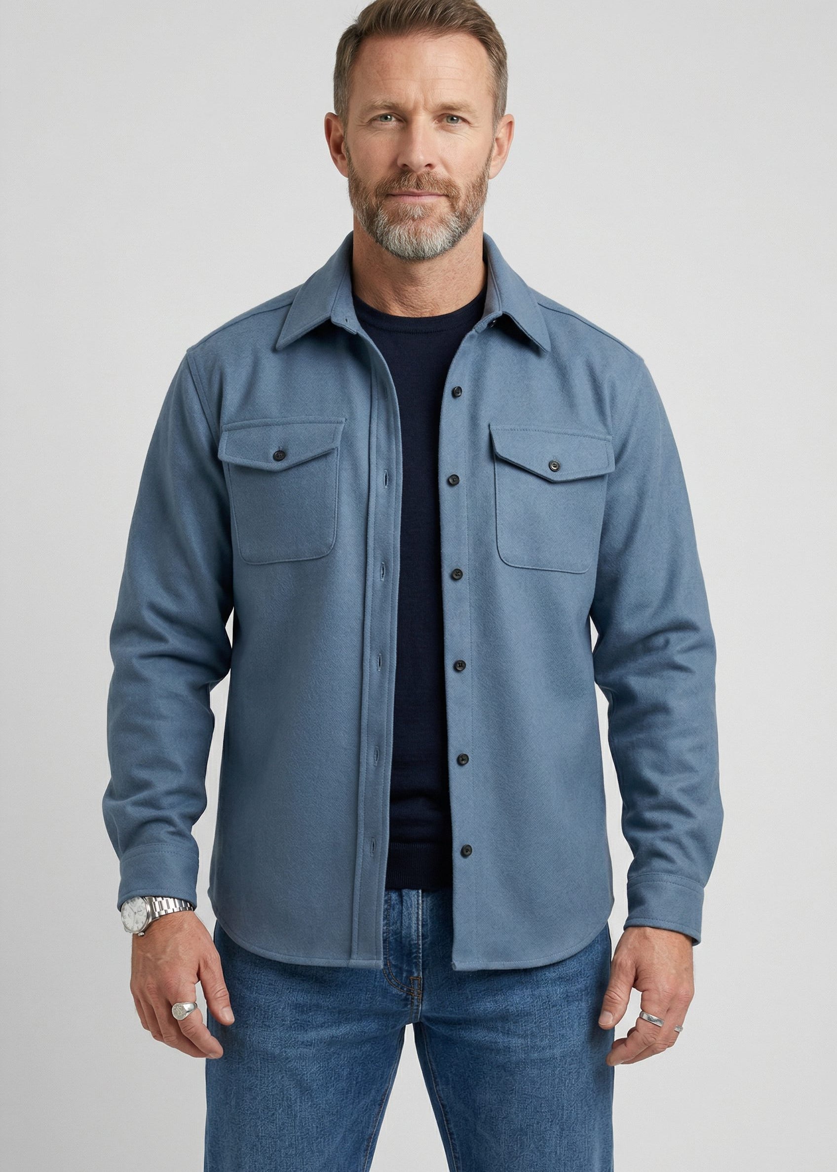 Button-Down Overshirt with Chest Pockets for Men