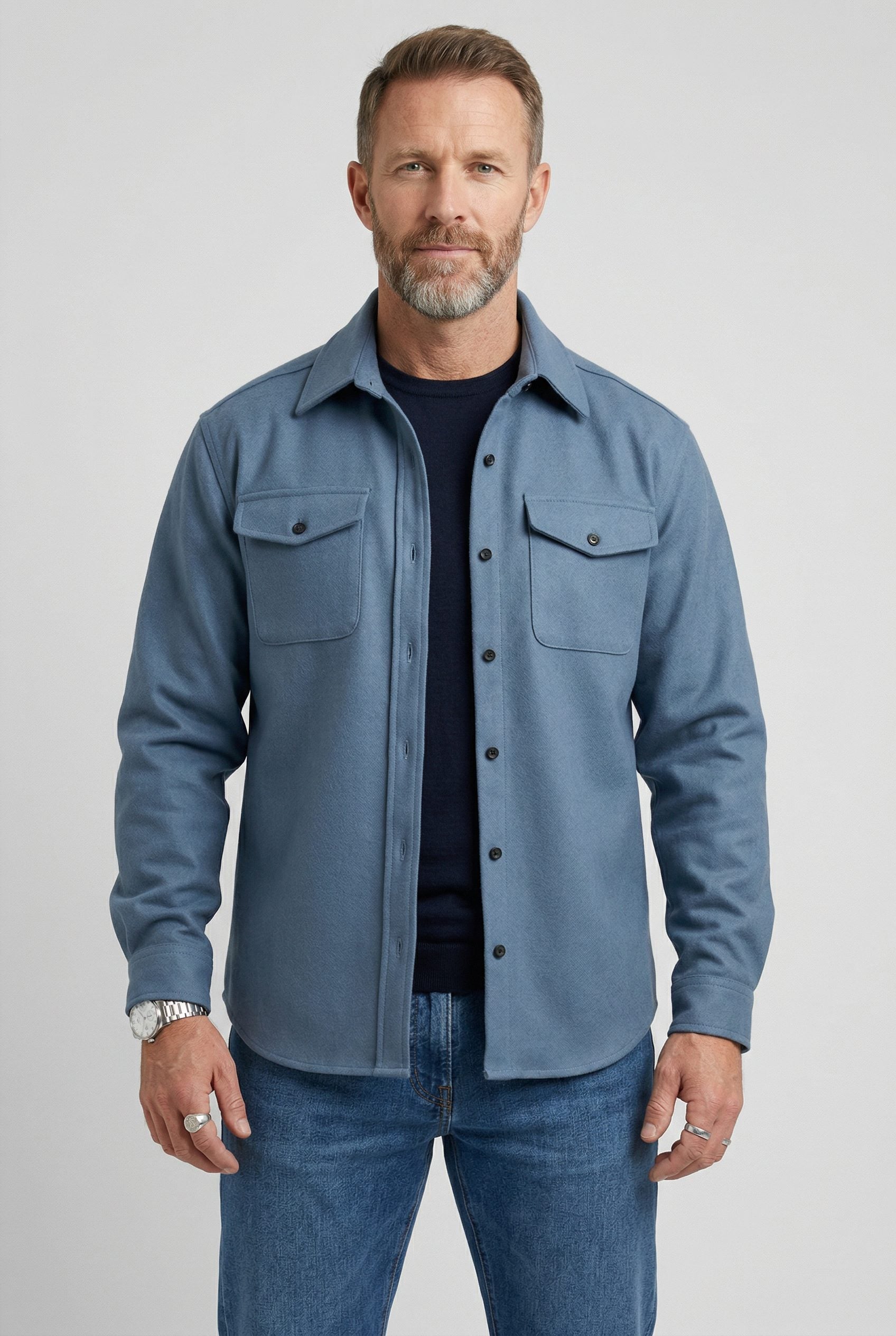 Button-Down Overshirt with Chest Pockets for Men