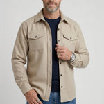 Button-Down Overshirt with Chest Pockets for Men - Beige
