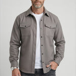 Button-Down Overshirt with Chest Pockets for Men - Light Grey