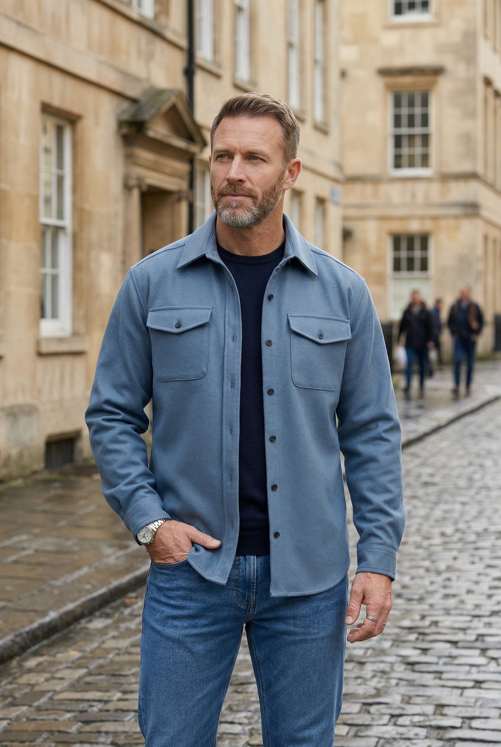 Button-Down Overshirt with Chest Pockets for Men - View 4