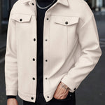 Button-Front Overshirt for Men - Beige