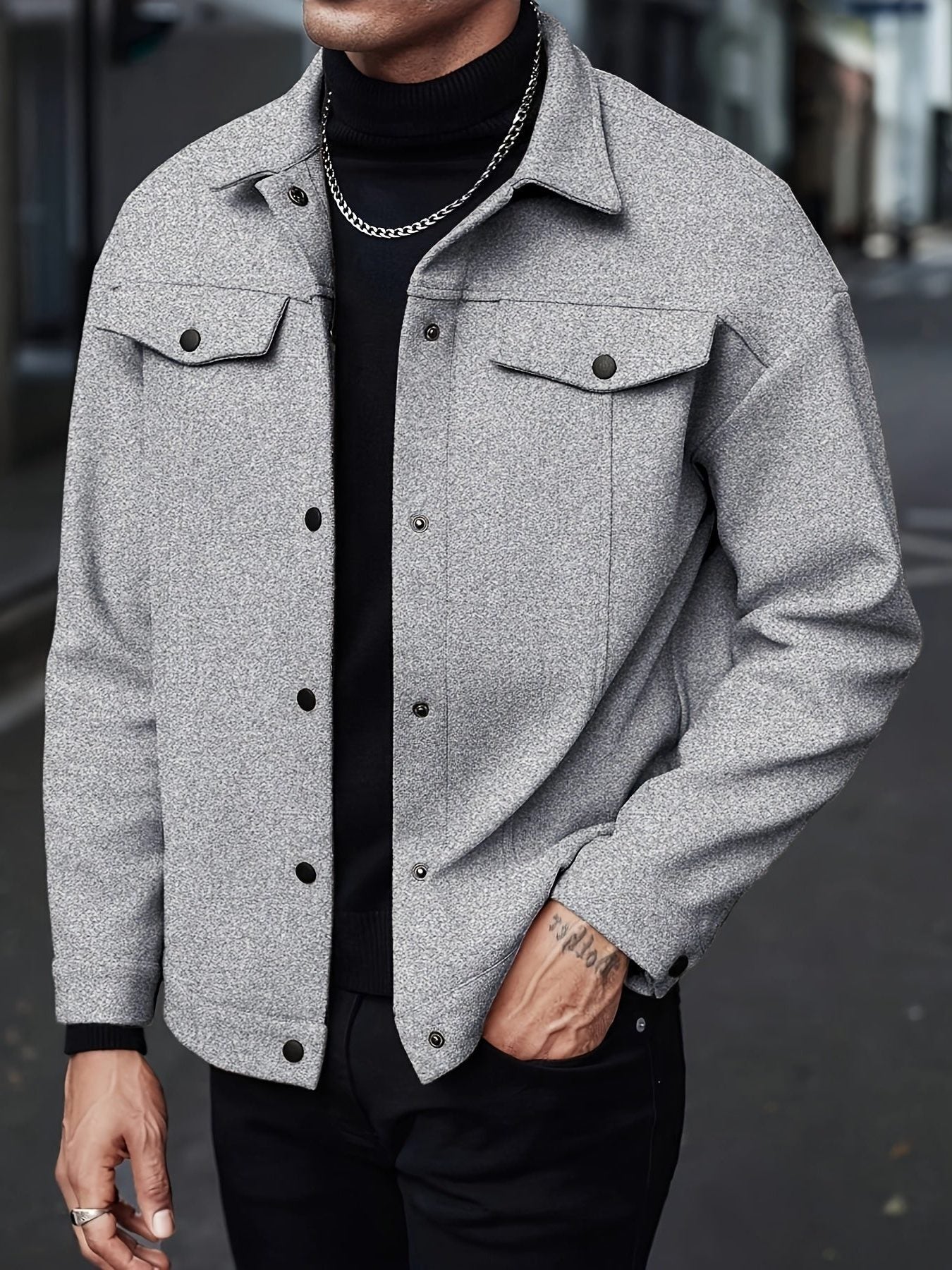 Button-Front Overshirt for Men - Grey