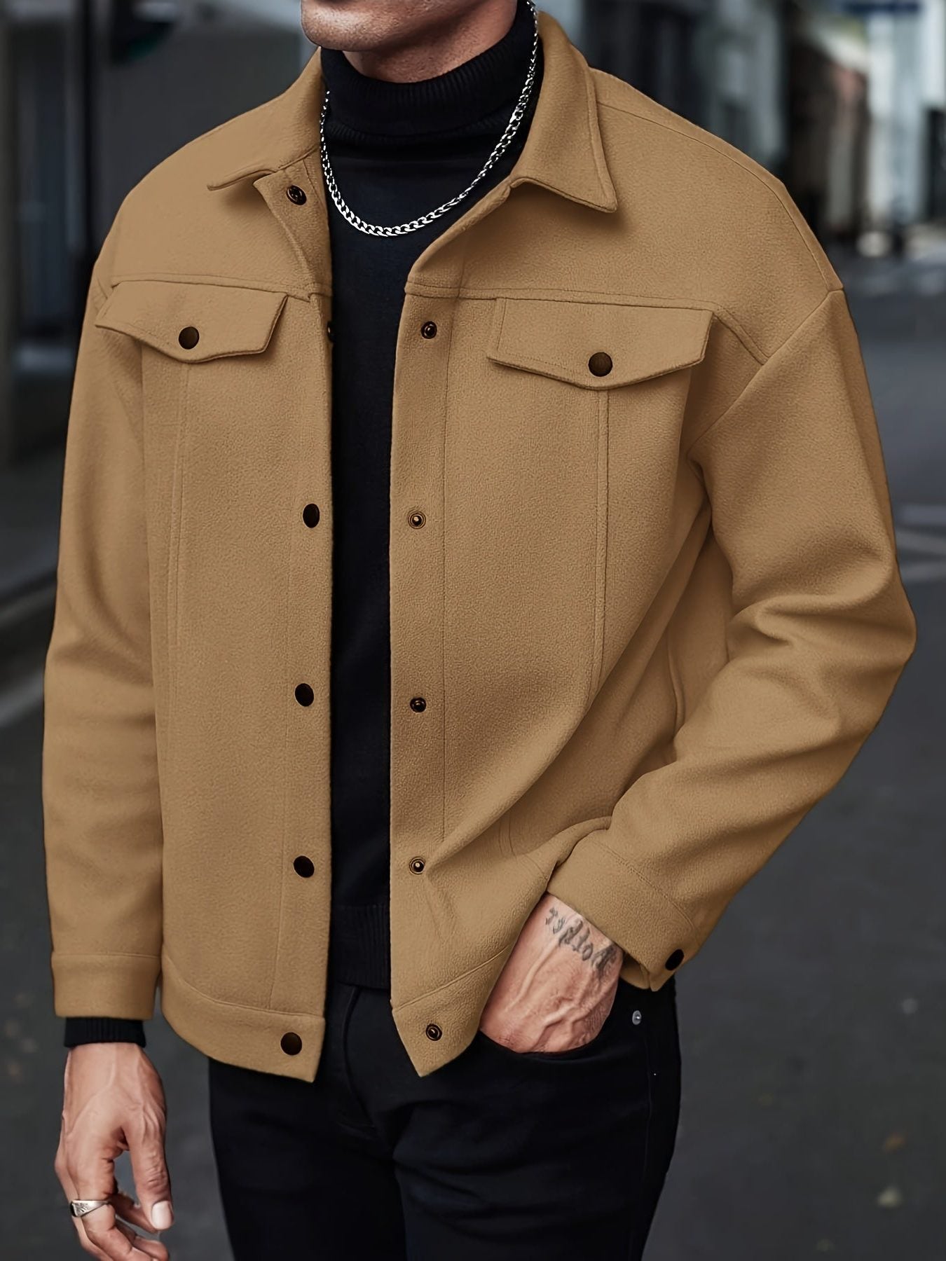 Button-Front Overshirt for Men - Brown
