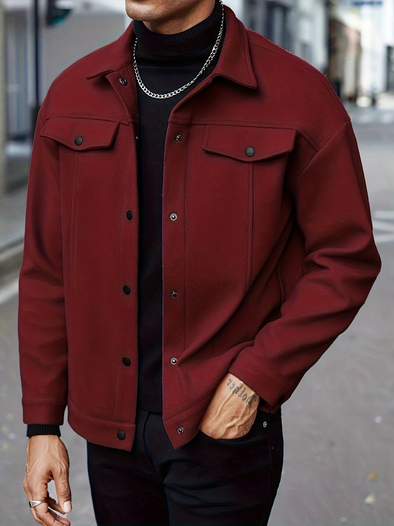 Button-Front Overshirt for Men - Red
