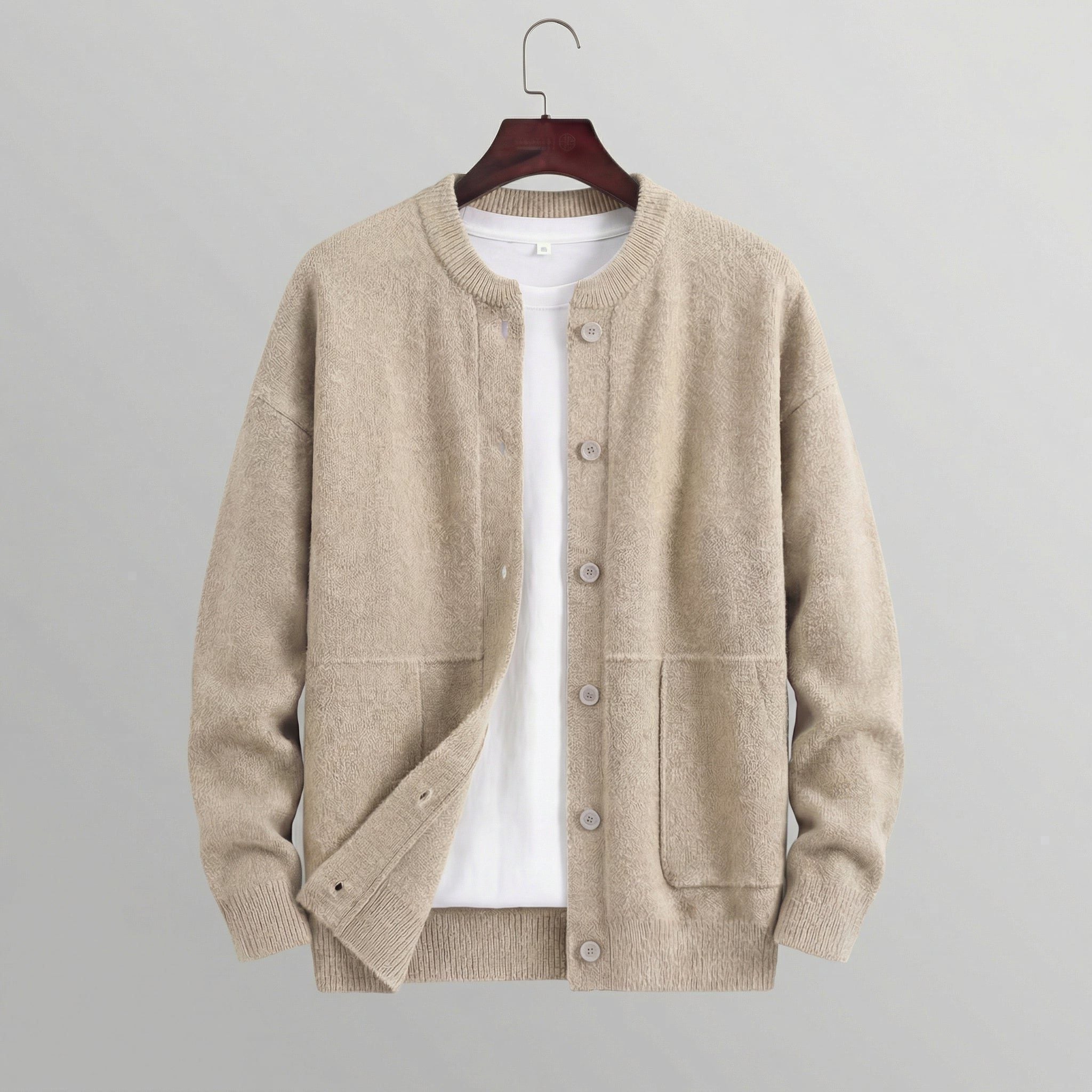 Button-Up Knit Cardigan for Men - Beige