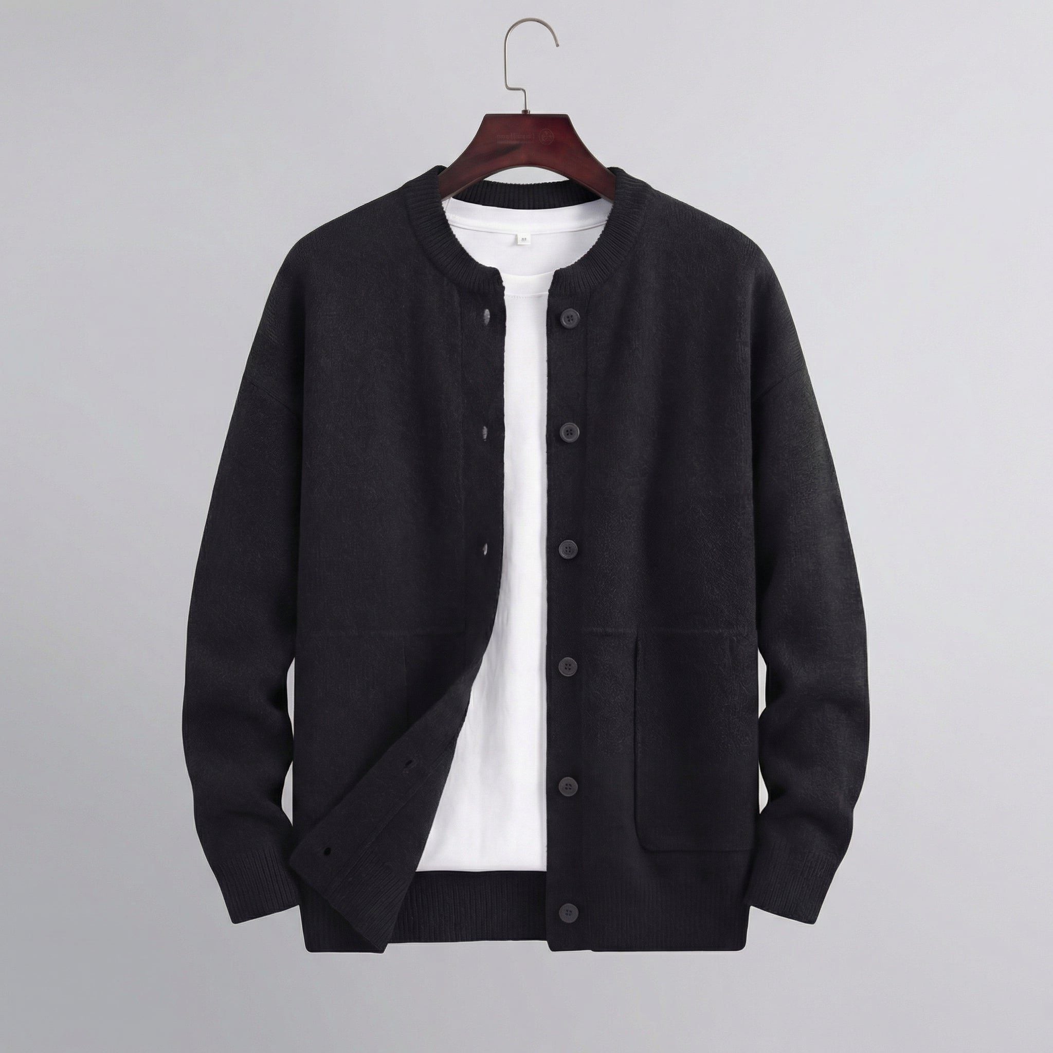 Button-Up Knit Cardigan for Men - Black