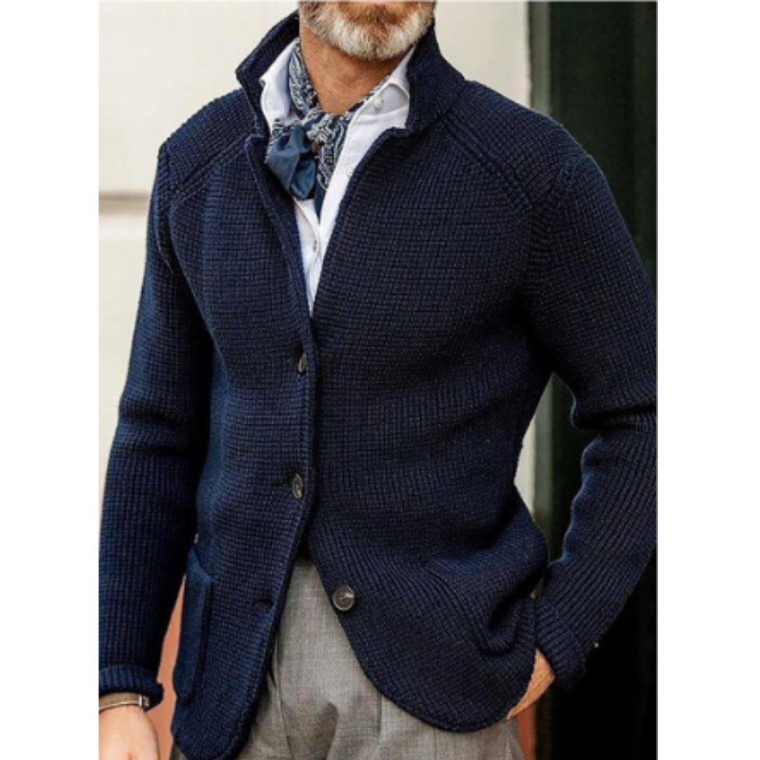 Button-Up Waffle Knit Cardigan for Men