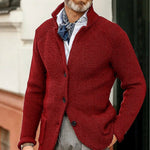 Button-Up Waffle Knit Cardigan for Men - Red