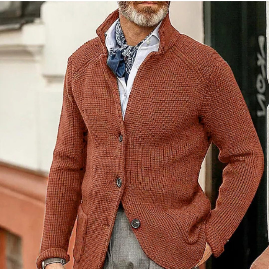 Button-Up Waffle Knit Cardigan for Men - View 14