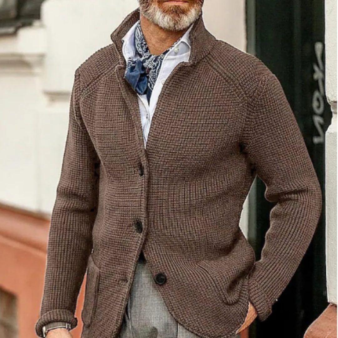 Button-Up Waffle Knit Cardigan for Men - View 15