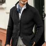 Button-Up Waffle Knit Cardigan for Men - Black