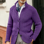 Button-Up Waffle Knit Cardigan for Men - Purple