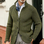Button-Up Waffle Knit Cardigan for Men - Military Green