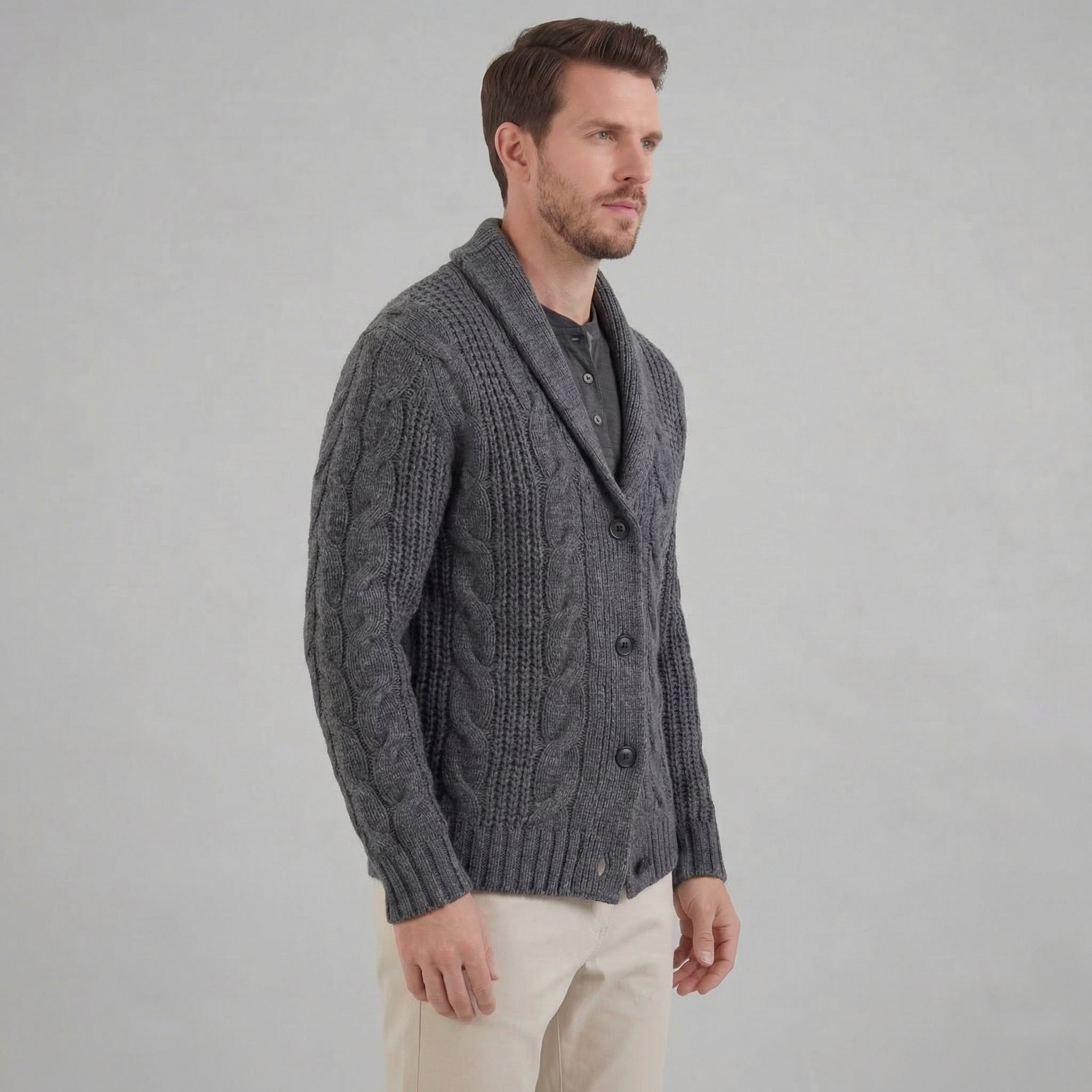 Cable Knit Cardigan with Shawl Collar for Men - View 12