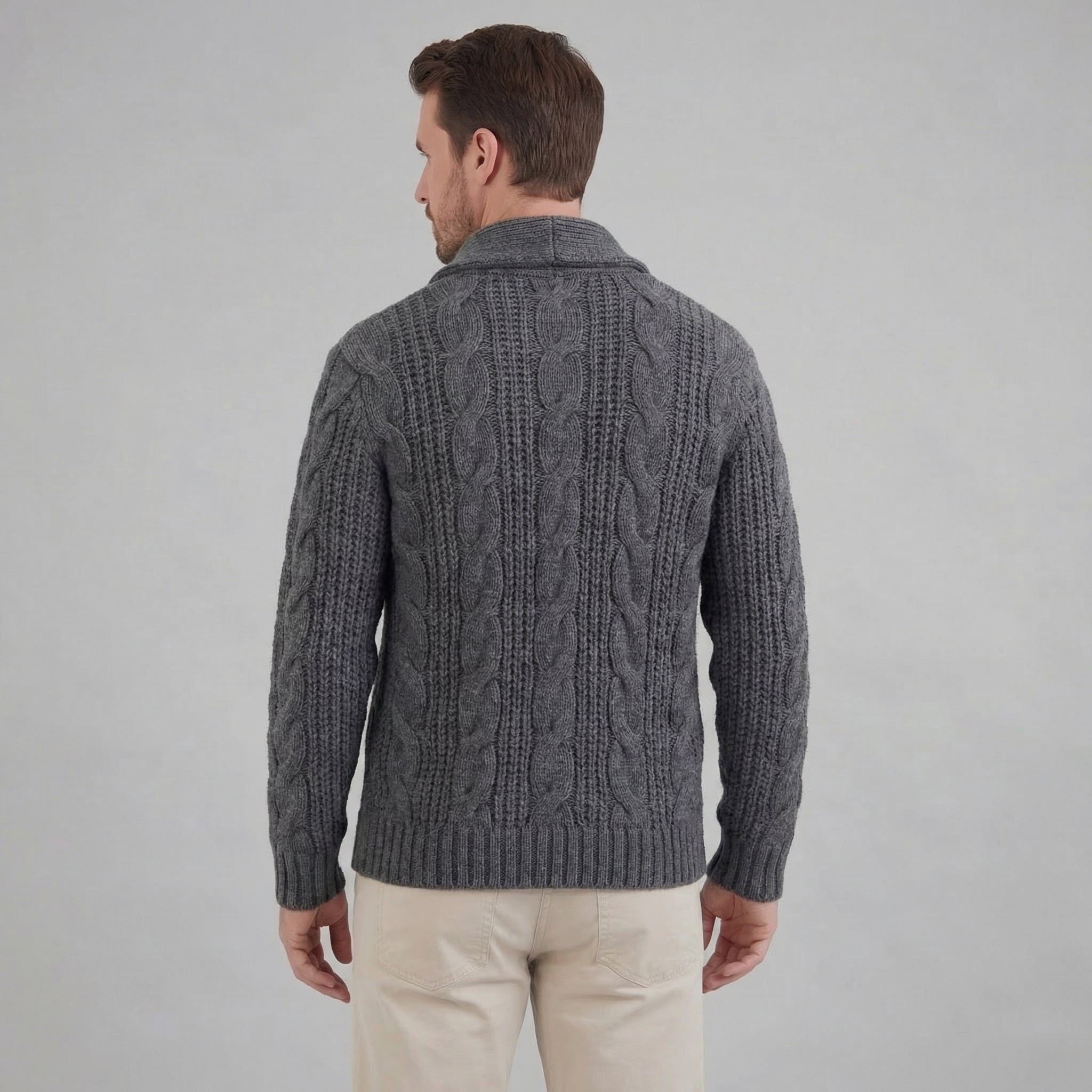 Cable Knit Cardigan with Shawl Collar for Men - View 13