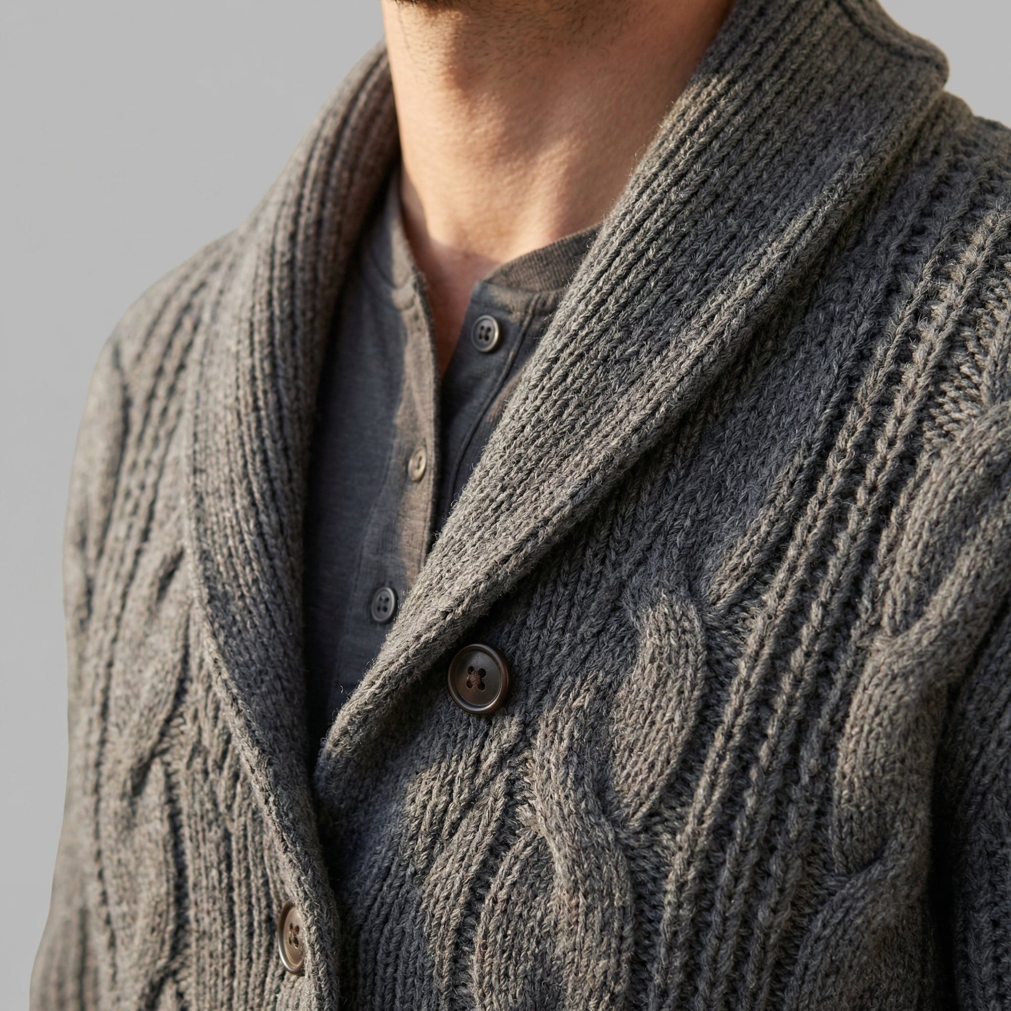 Cable Knit Cardigan with Shawl Collar for Men - View 14
