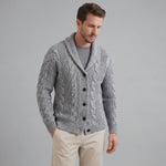 Cable Knit Cardigan with Shawl Collar for Men - Light Gray