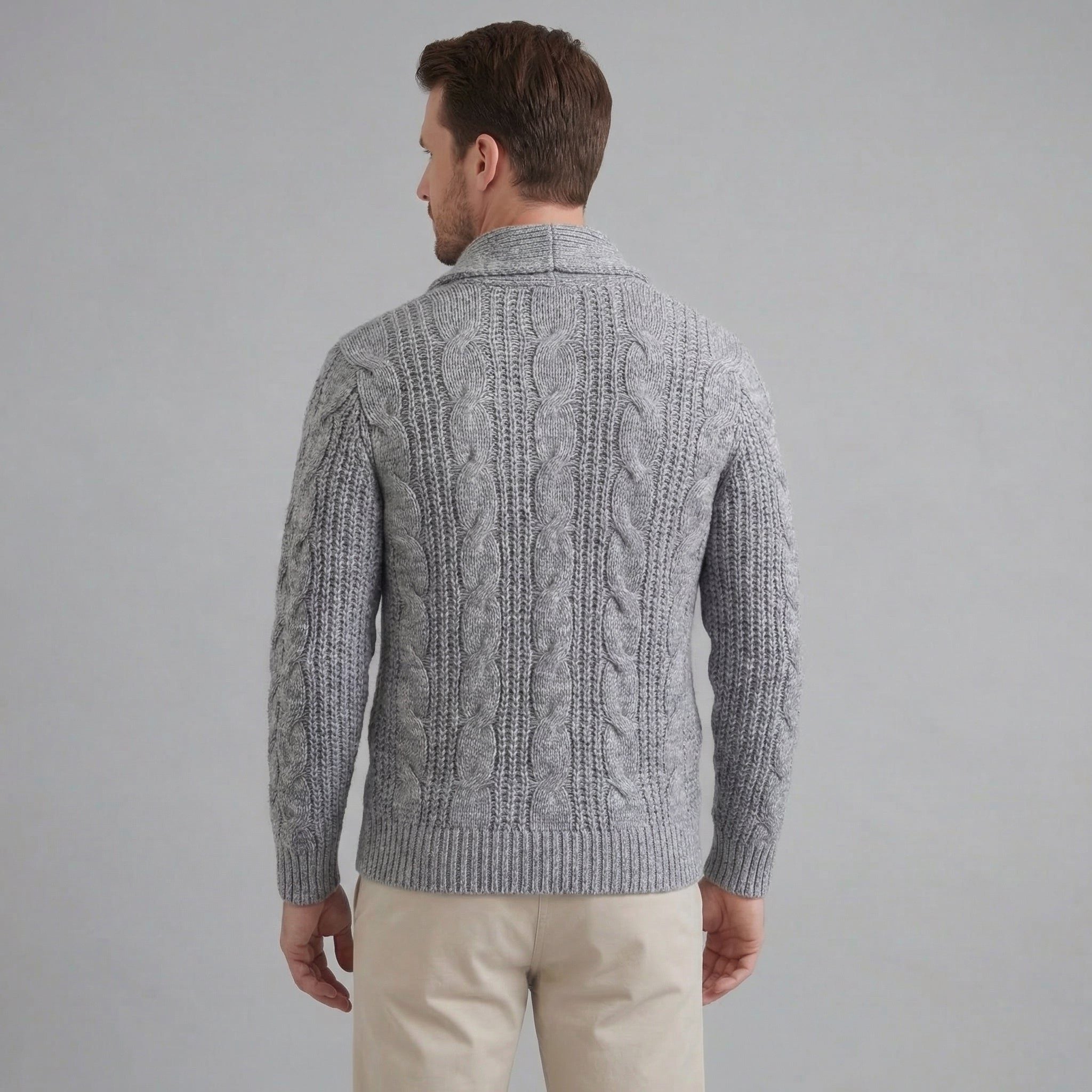 Cable Knit Cardigan with Shawl Collar for Men - View 18