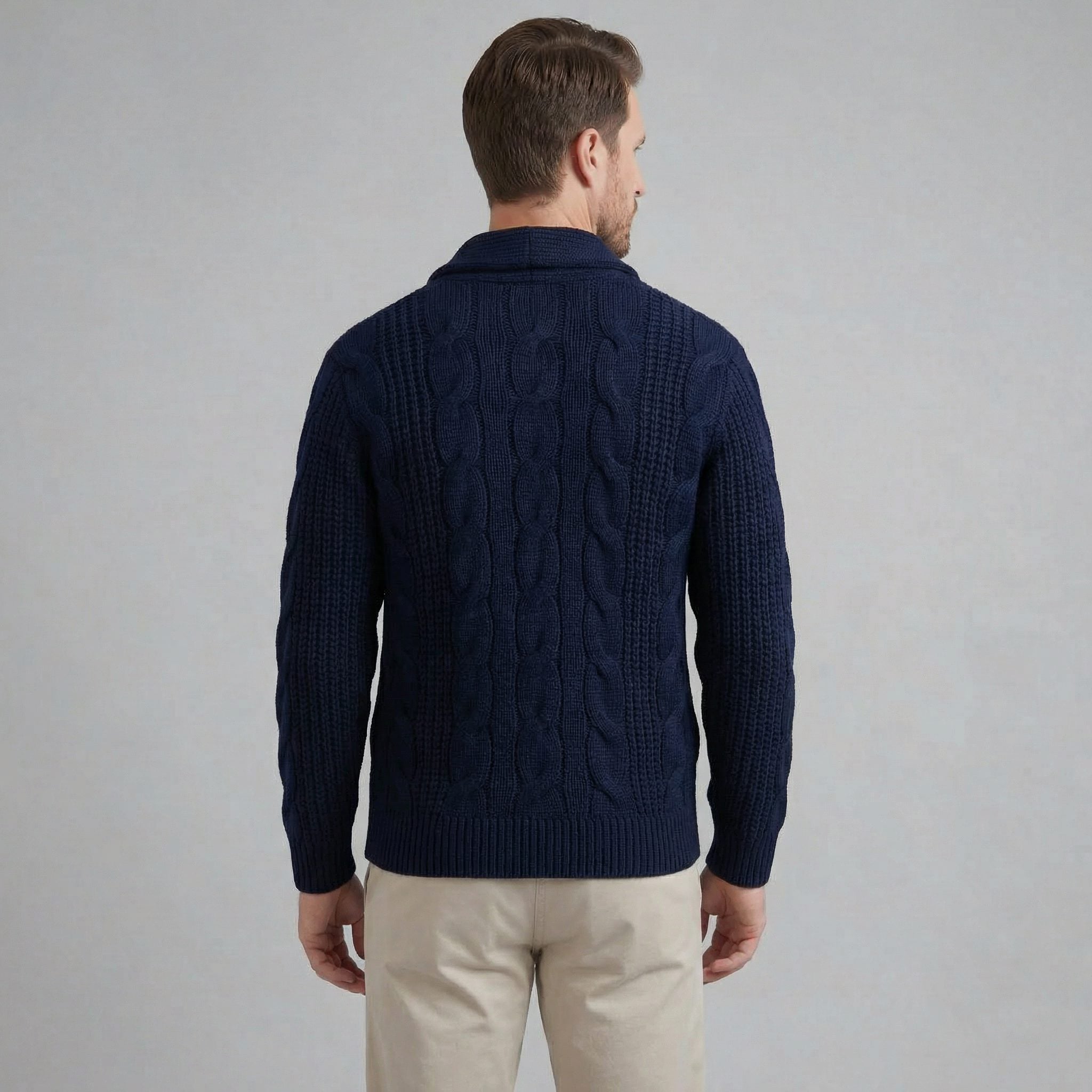 Cable Knit Cardigan with Shawl Collar for Men - View 2