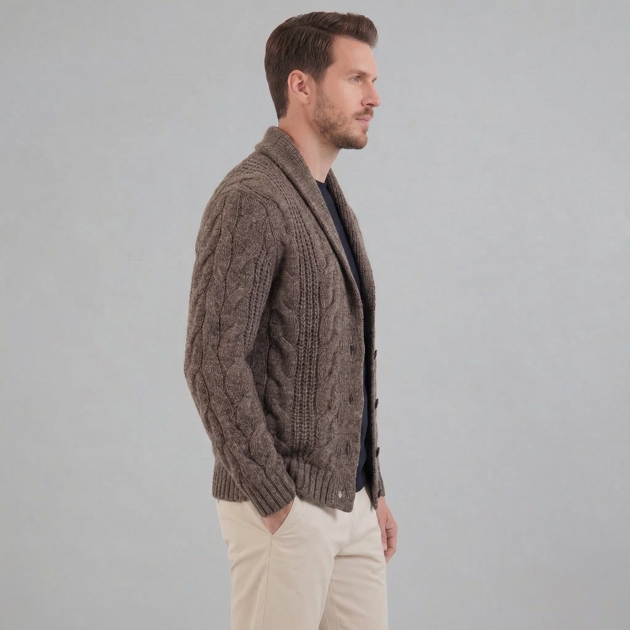 Cable Knit Cardigan with Shawl Collar for Men - View 7