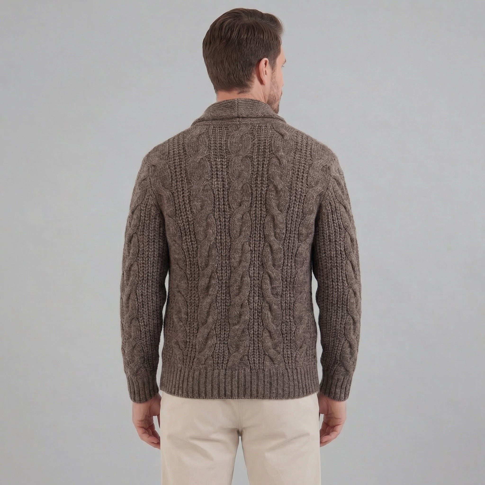 Cable Knit Cardigan with Shawl Collar for Men - View 8