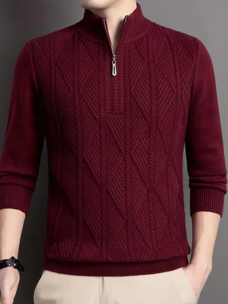 Cable Knit Half-Zip Jumper for Men - Rot