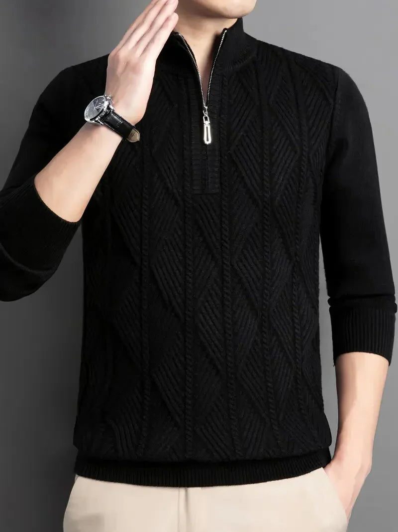 Cable Knit Half-Zip Jumper for Men - Schwarz