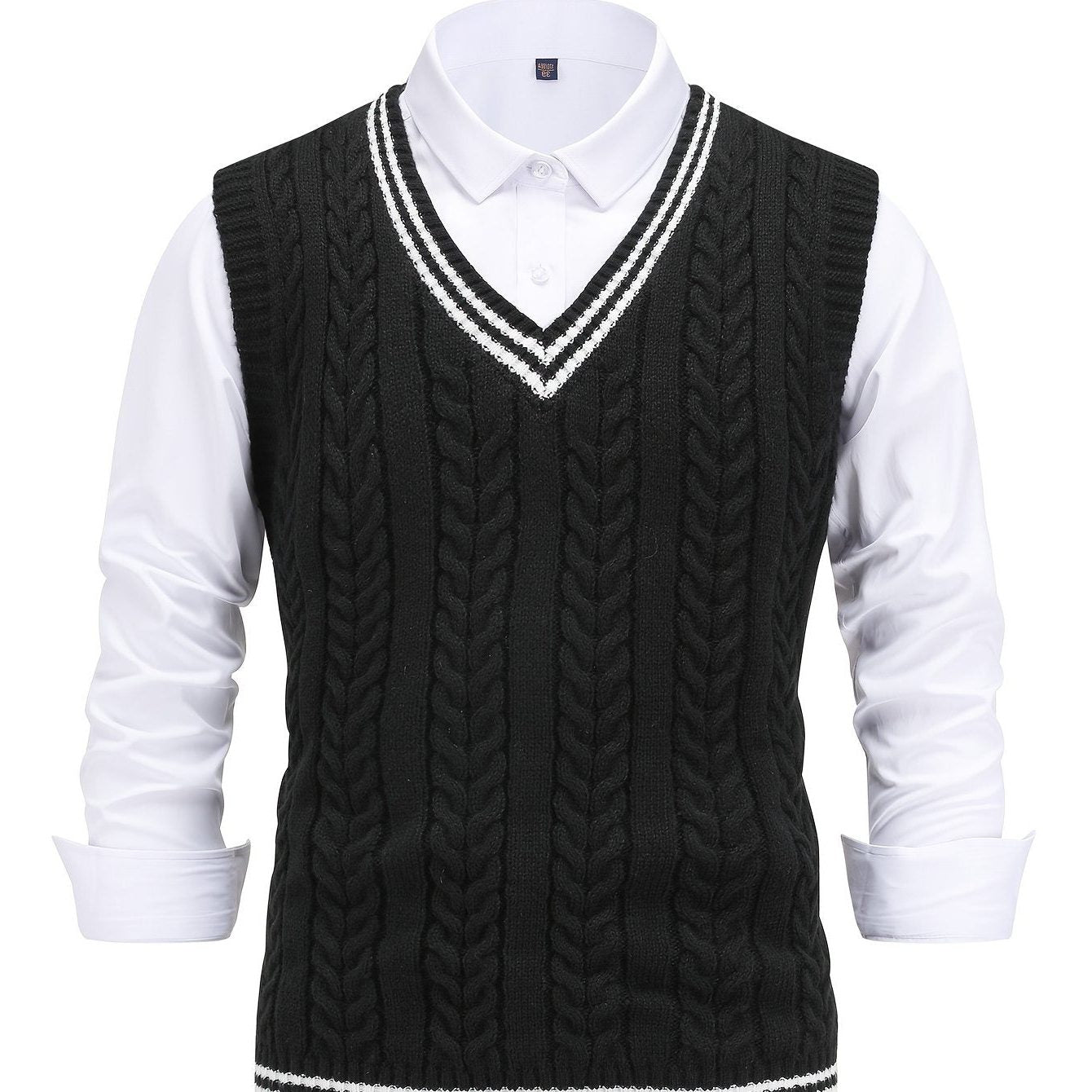 Cable Knit V-Neck Sweater Vest for Women - Black