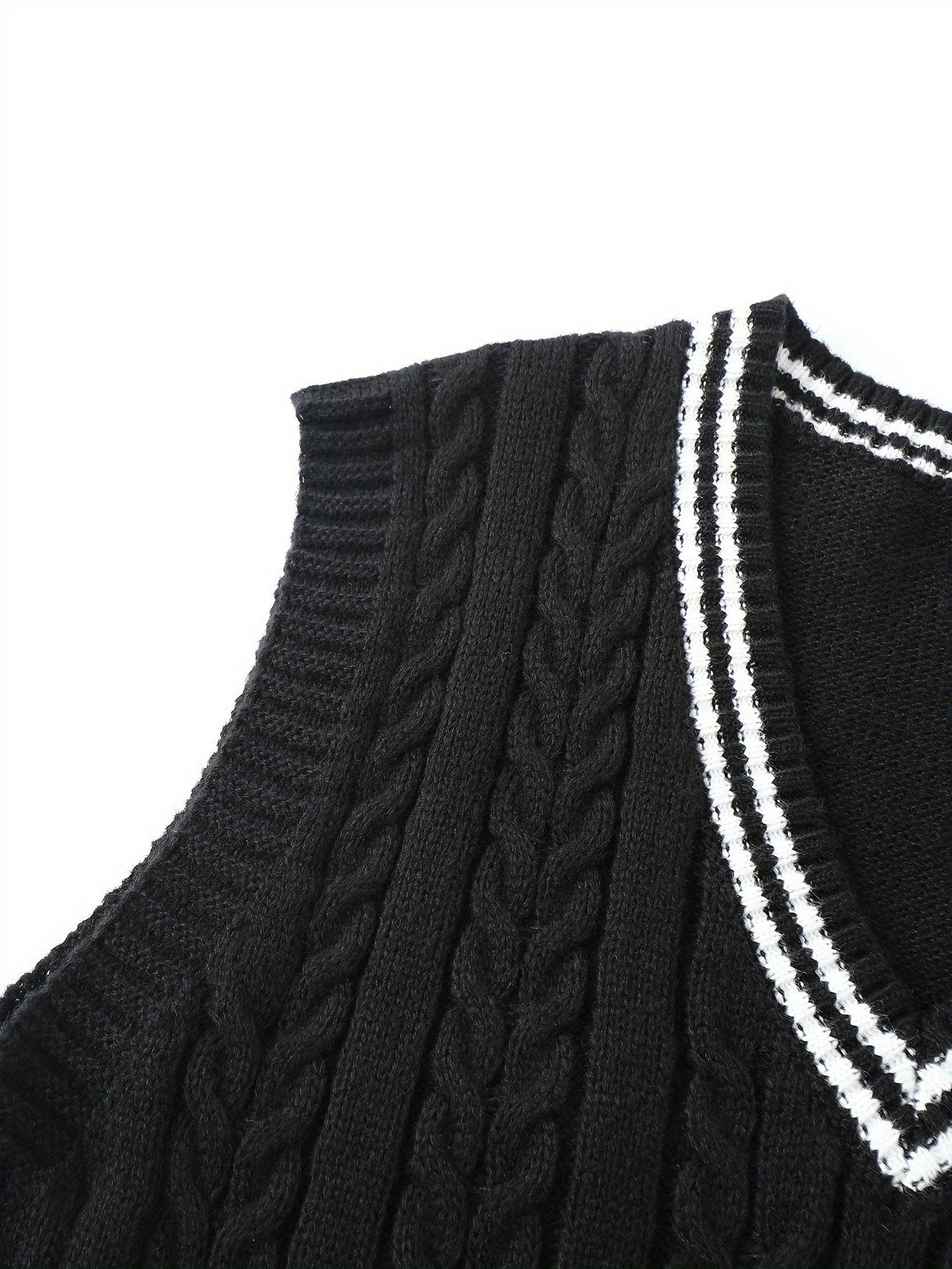Cable Knit V-Neck Sweater Vest for Women - View 19
