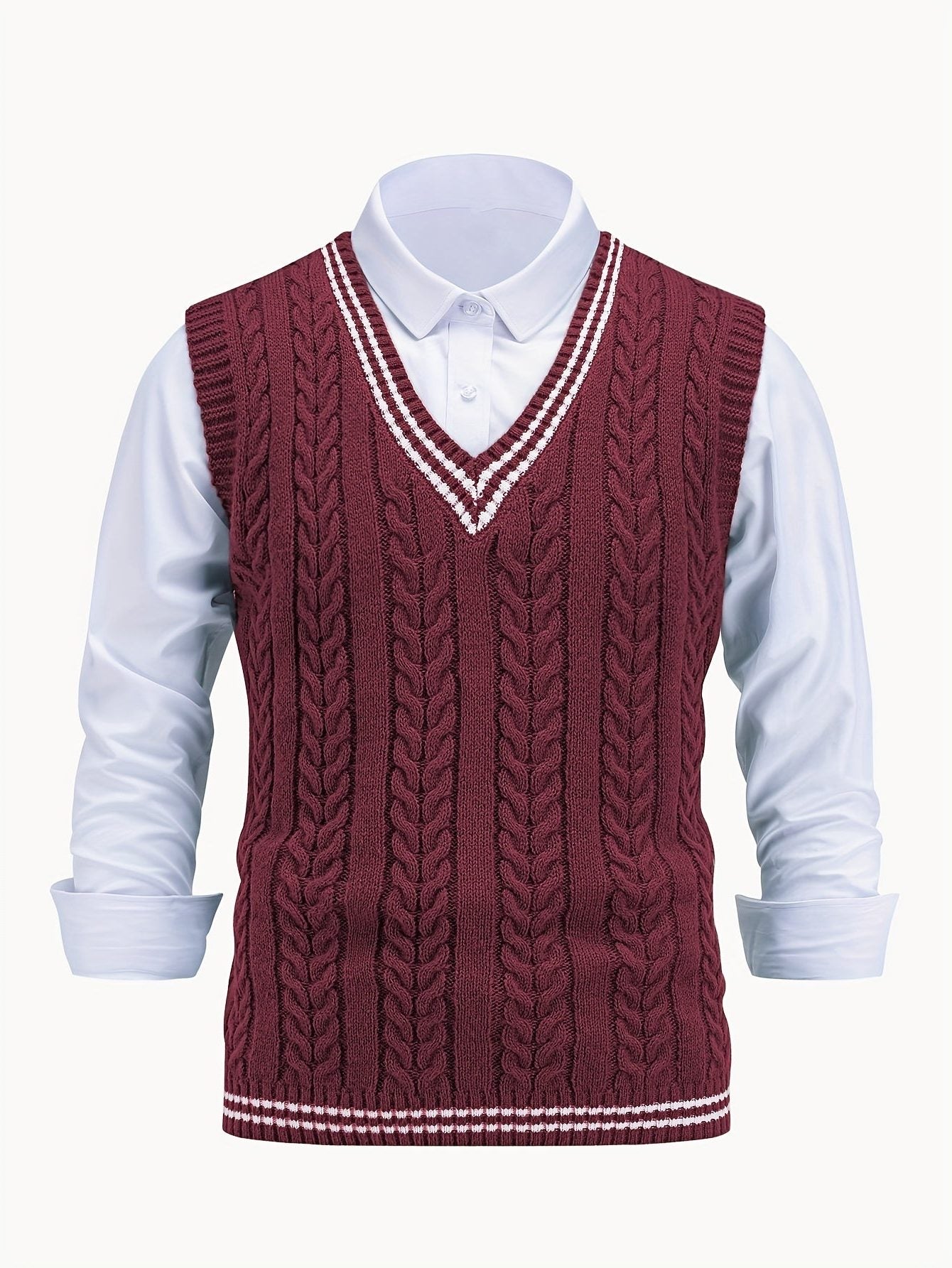 Cable Knit V-Neck Sweater Vest for Women - View 25
