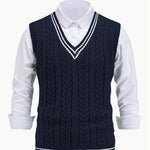 Cable Knit V-Neck Sweater Vest for Women - Navy