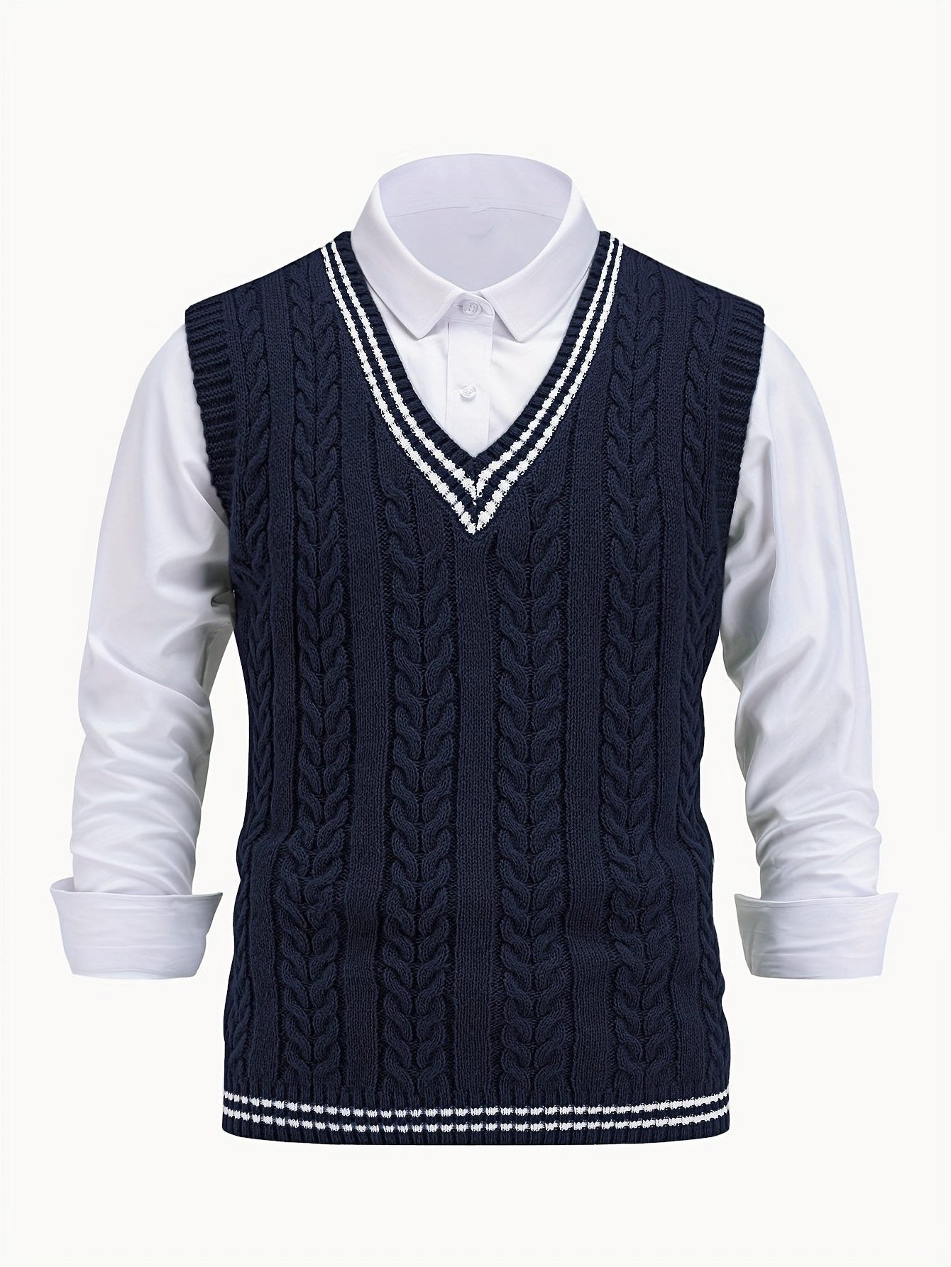 Cable Knit V-Neck Sweater Vest for Women - View 33