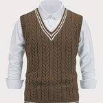 Cable Knit V-Neck Sweater Vest for Women - Coffee Brown