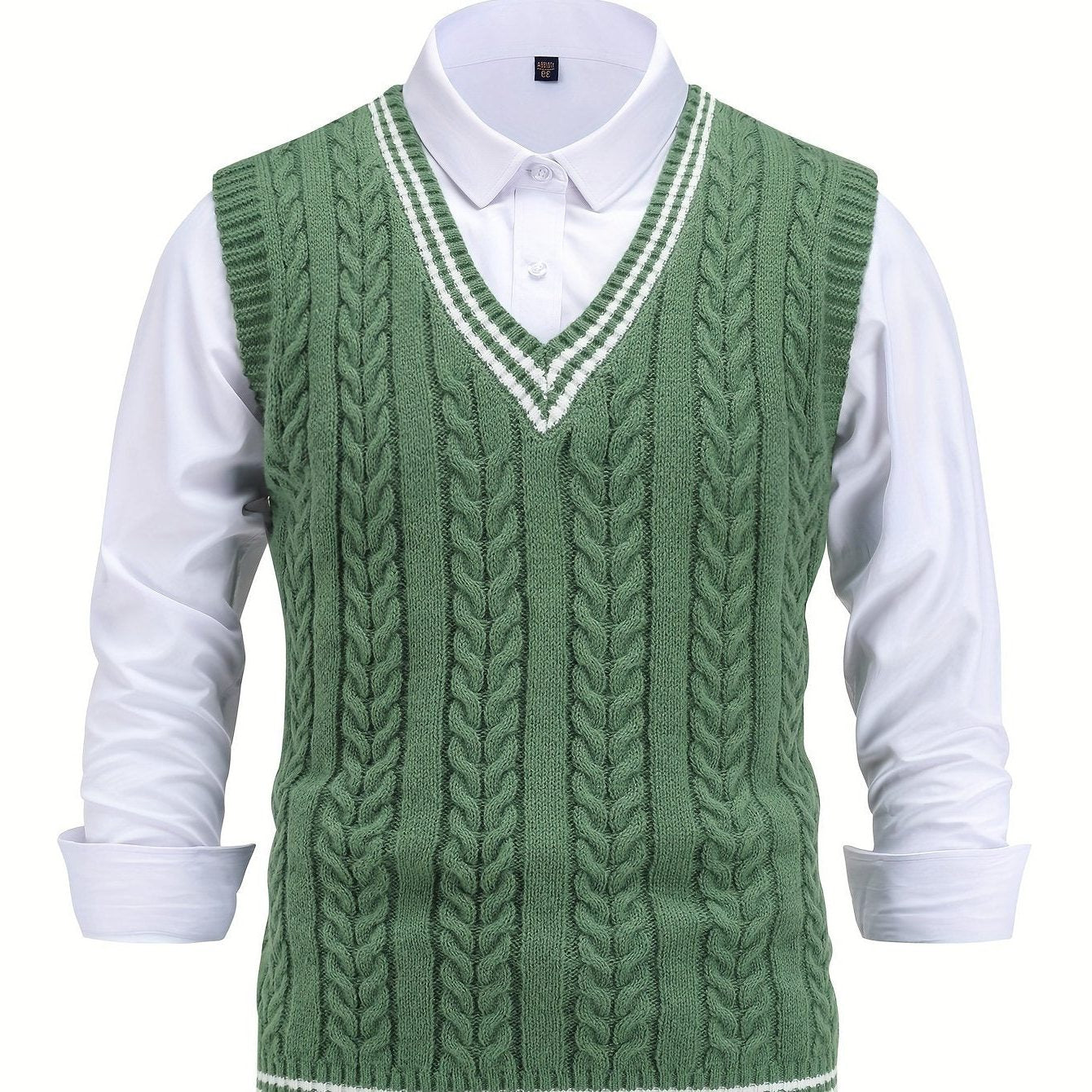 Cable Knit V-Neck Sweater Vest for Women - Green