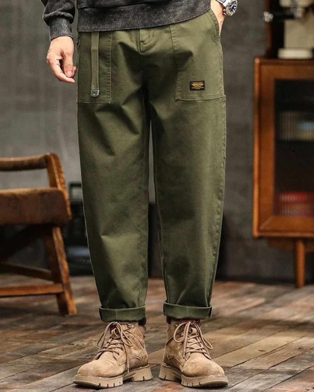 Cotton Cargo Trousers with Welt Pockets for Men