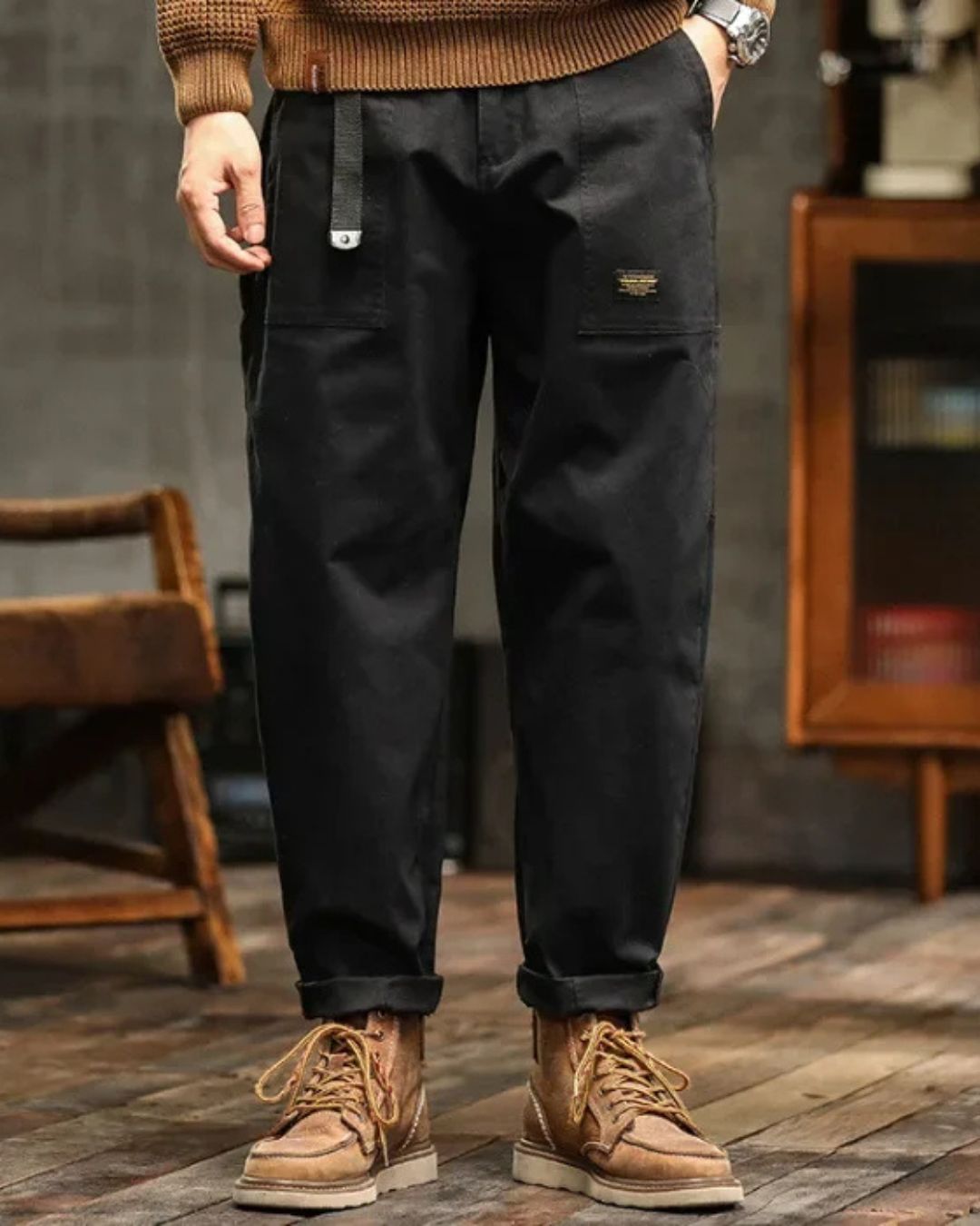 Cotton Cargo Trousers with Welt Pockets for Men