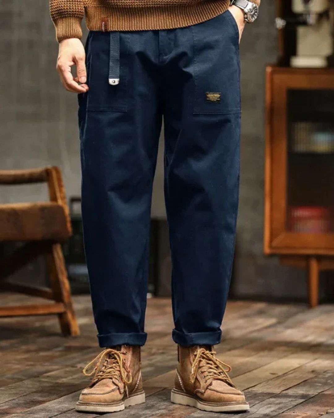 Cotton Cargo Trousers with Welt Pockets for Men