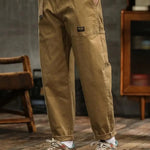 Straight Leg Cargo Trousers with Pocket Panels for Men